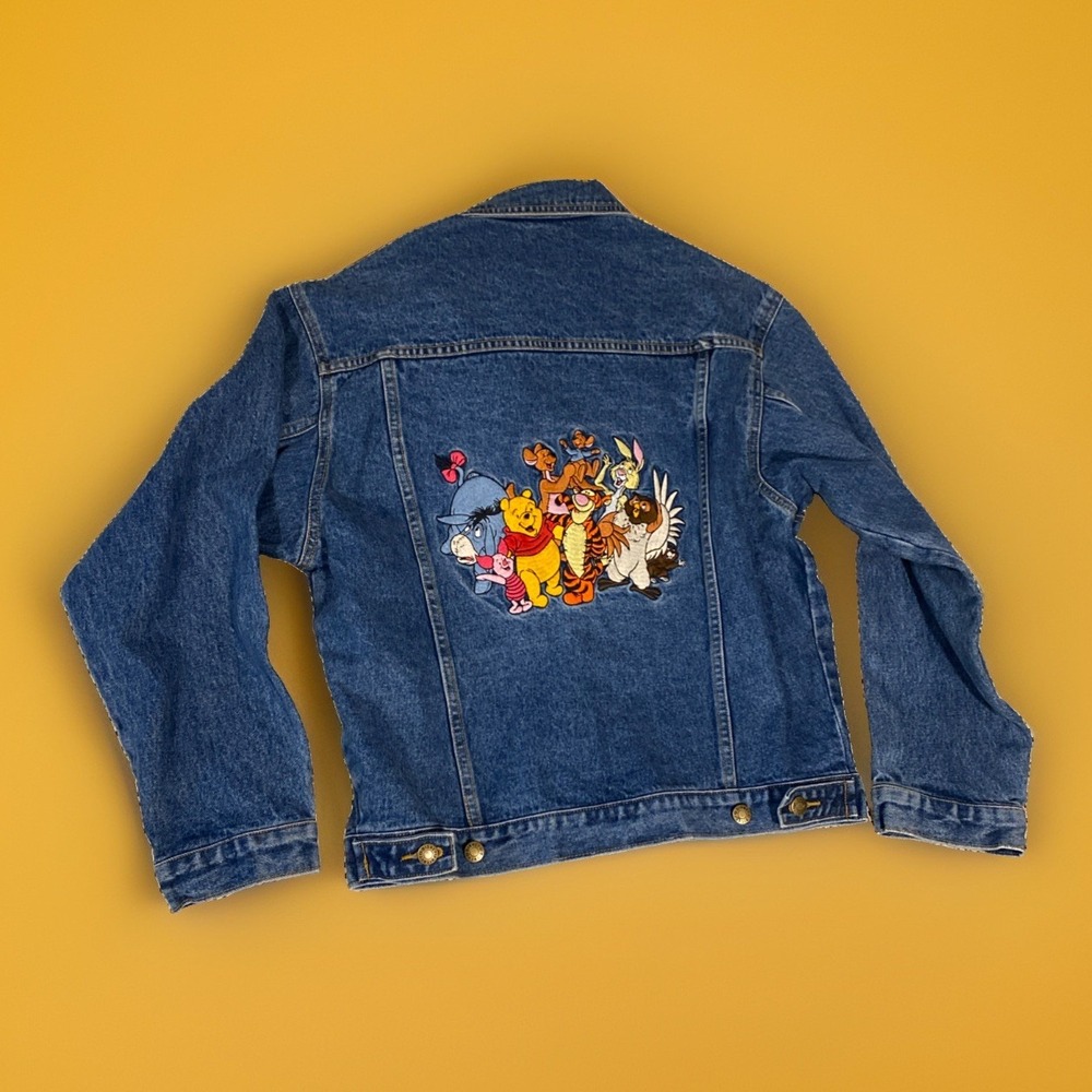 Vintage The Disney Store Winnie The Pooh Embroidered Denim Jean Jacket Oversized